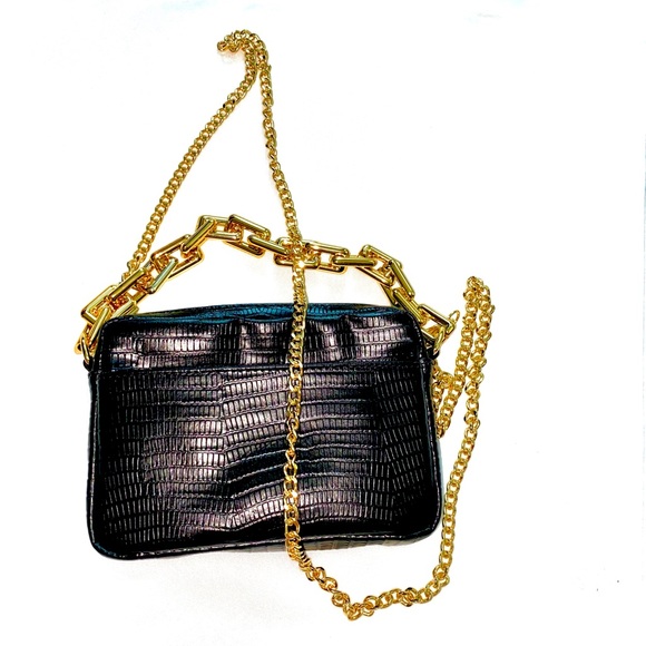 Stella Bianca Handbags - Genuine Leather Black and Gold Handbag Stella Bianca Italy